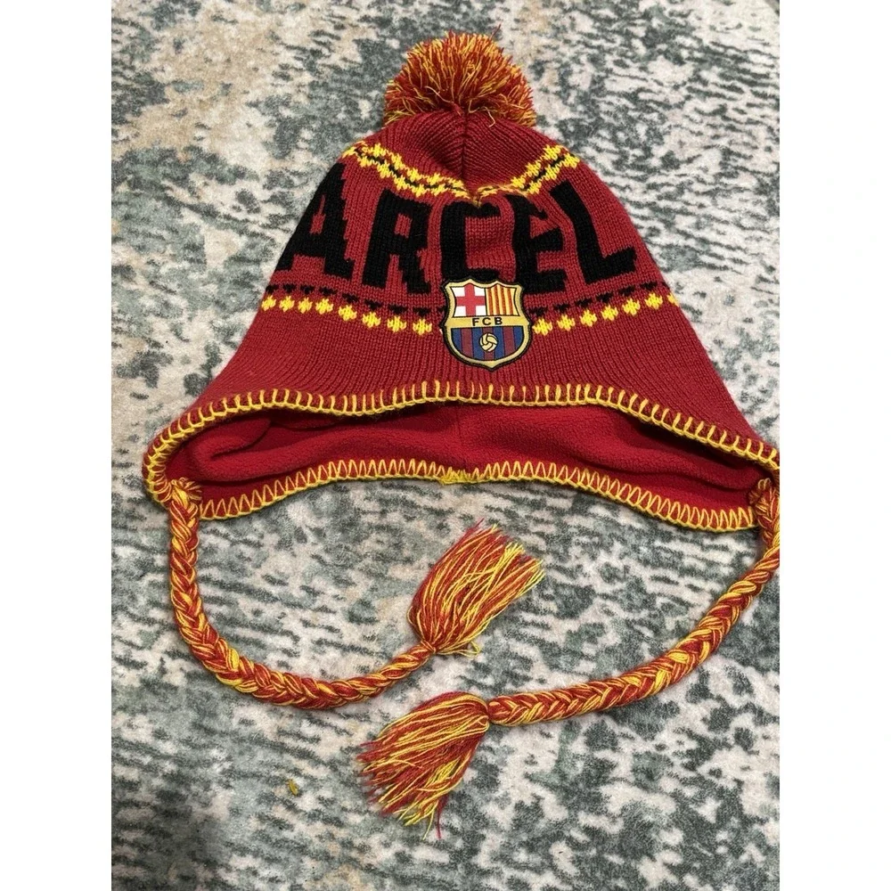 FCB Barcelona EUC Beanie Pom and Tassels Soccer Football Club